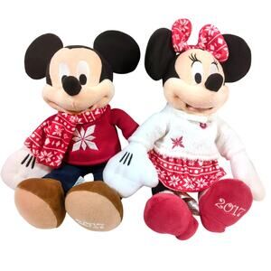 Disney Christmas 2017 Mickey & Minnie Mouse 15” Plush Set Holiday Stuffed Toys